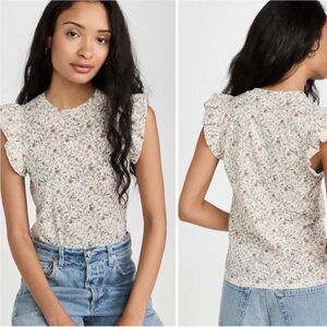 Nation LTD Paulette Floral Ruffle Sleeve Tank Top Pima Cotton Small